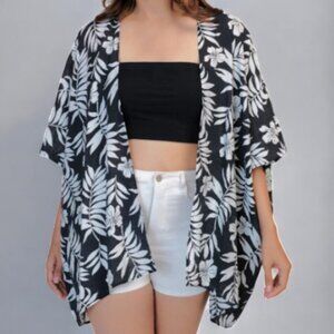 Pink Belter leaf print kimono-style cover-up black and white women's size M